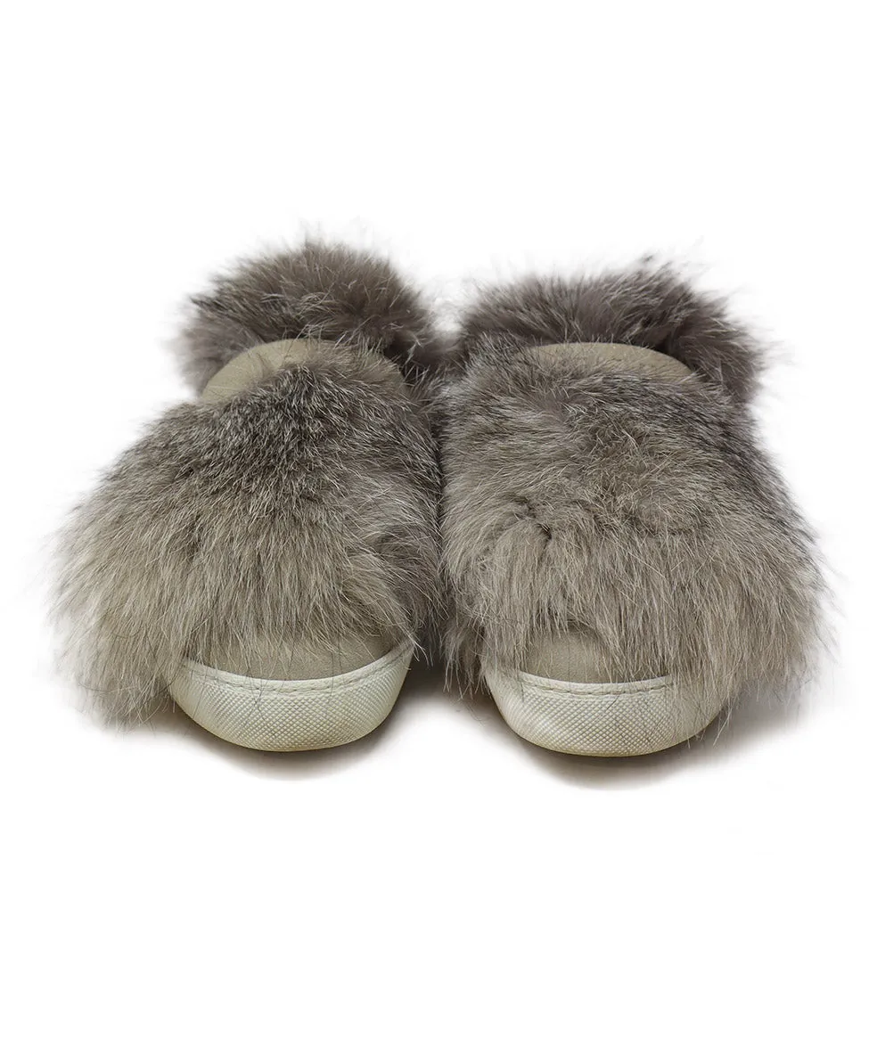 Moncler Taupe Suede & Fox Fur Sneakers sz 8