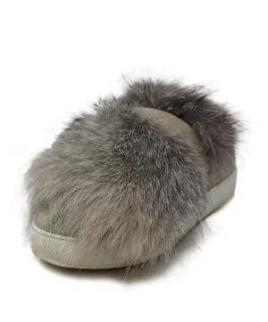 Moncler Taupe Suede & Fox Fur Sneakers sz 8