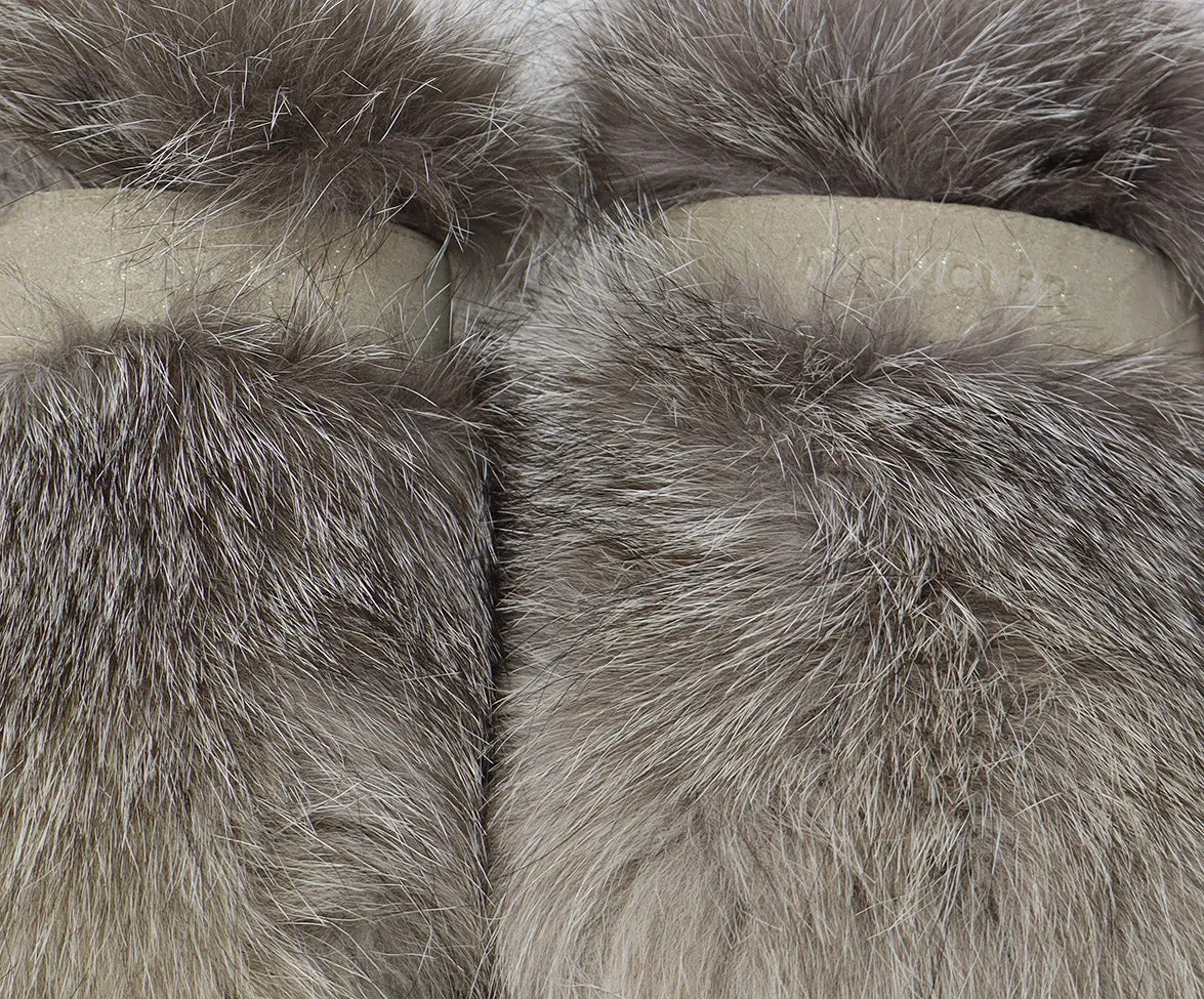 Moncler Taupe Suede & Fox Fur Sneakers sz 8