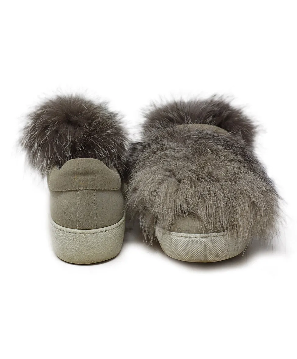 Moncler Taupe Suede & Fox Fur Sneakers sz 8