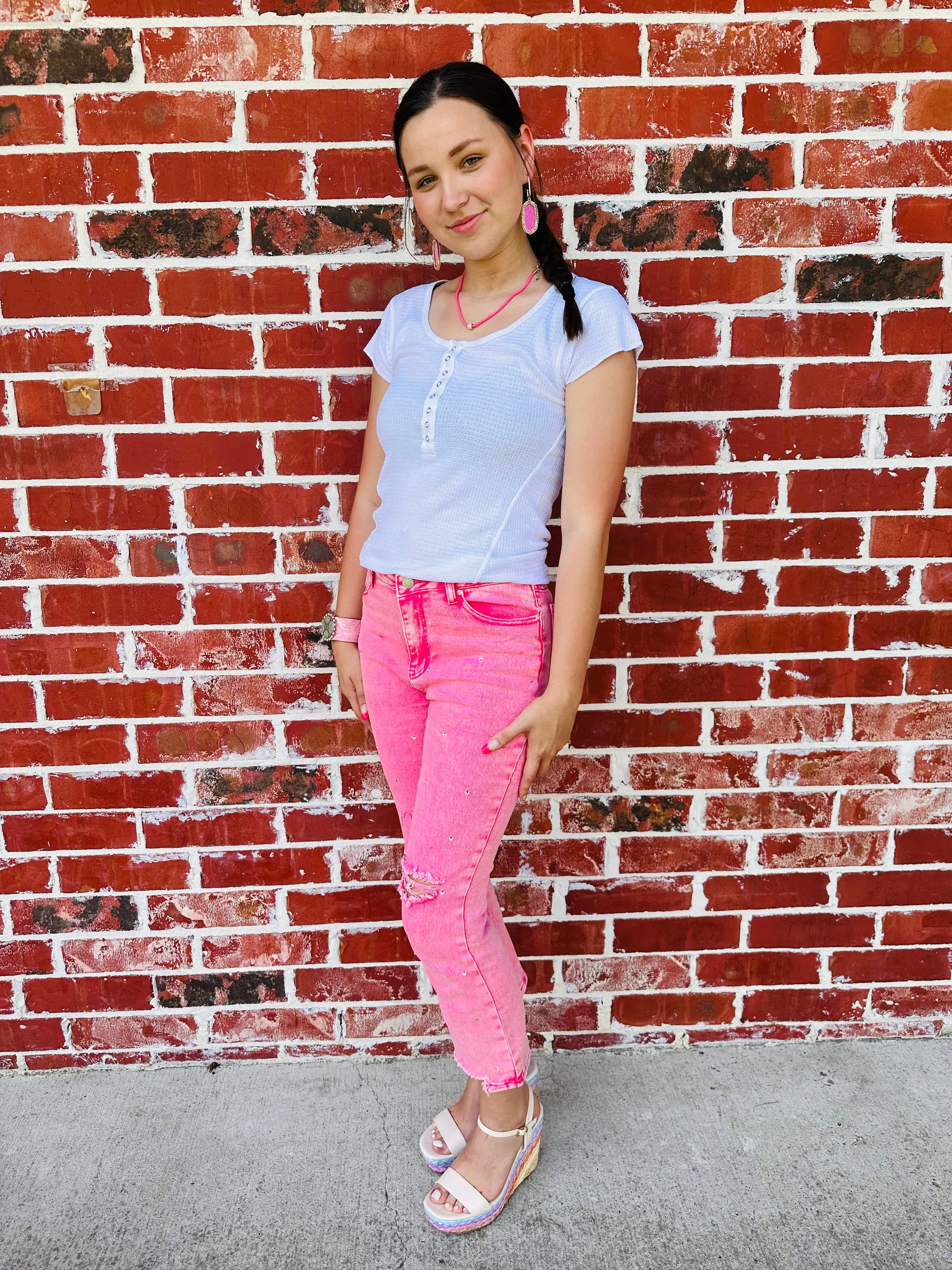 Pink Studded Rhinestone Jeans