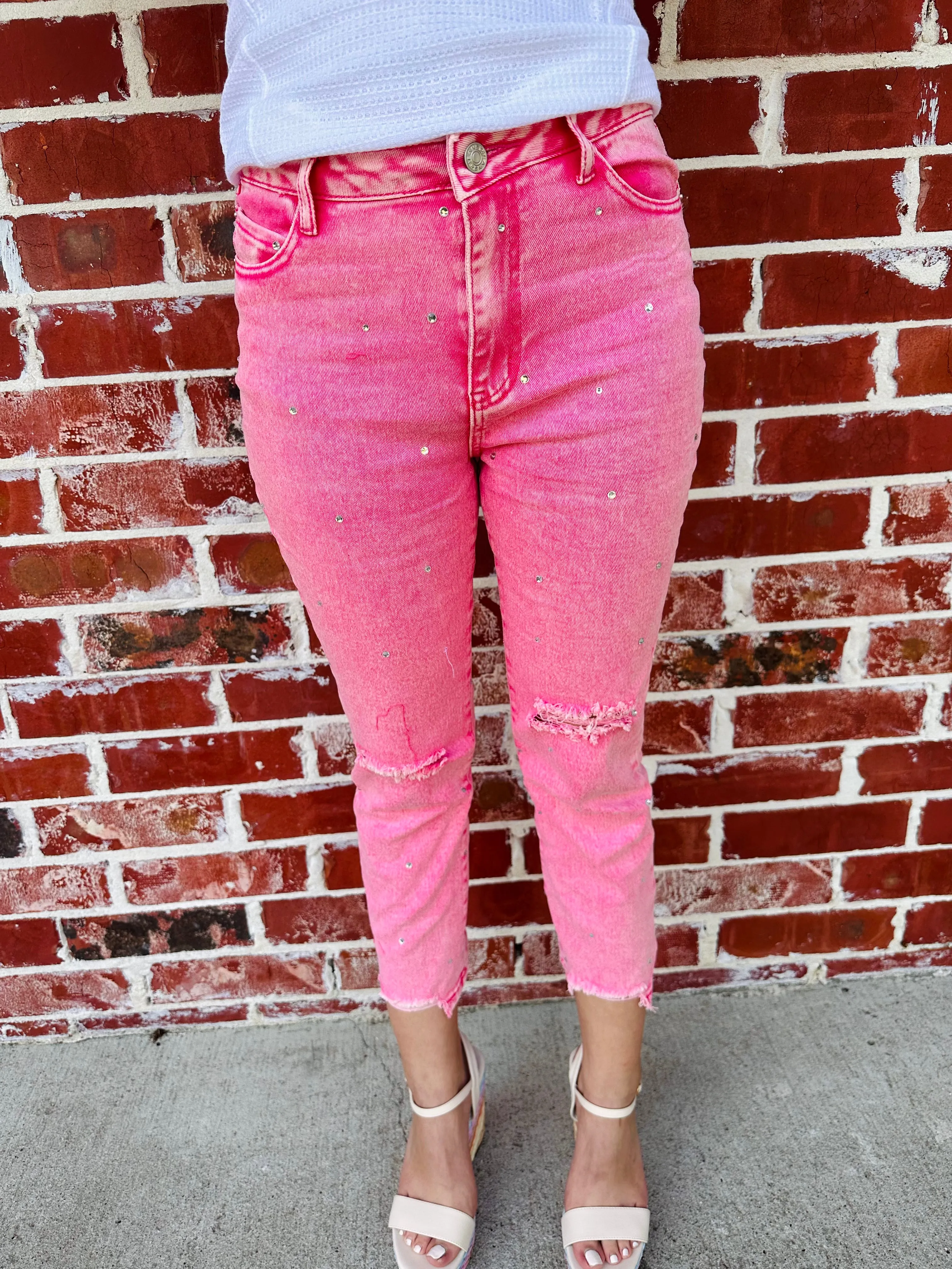 Pink Studded Rhinestone Jeans