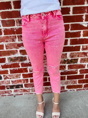 Pink Studded Rhinestone Jeans
