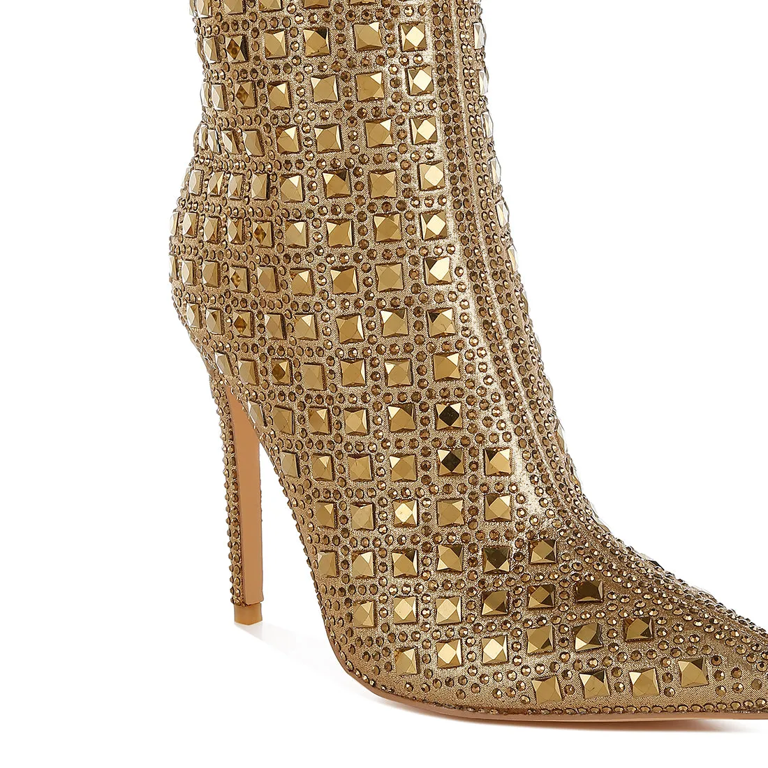 Pointed Toe Rhinestones Stiletto Boots