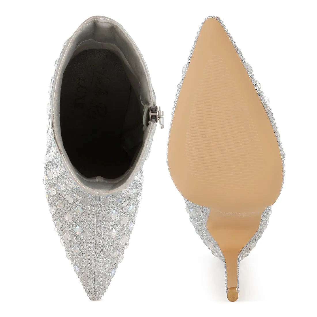 Pointed Toe Rhinestones Stiletto Boots