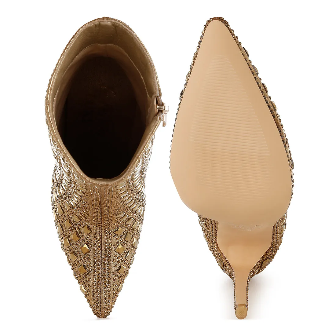 Pointed Toe Rhinestones Stiletto Boots
