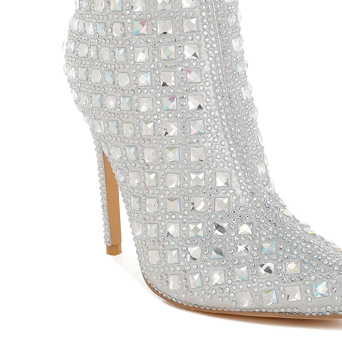 Pointed Toe Rhinestones Stiletto Boots
