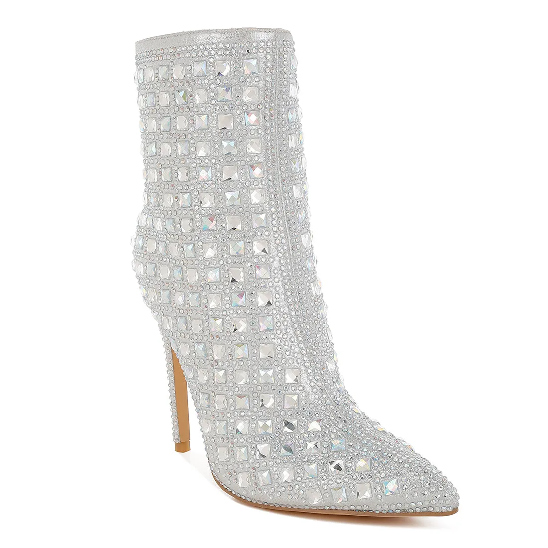 Pointed Toe Rhinestones Stiletto Boots