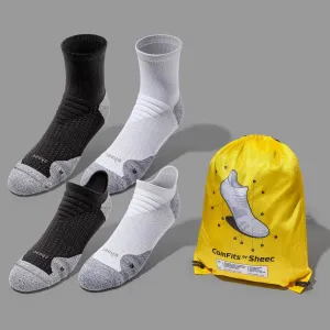 Sheec | Youth Comfits Compression Aqua-X Aerodri Quarter Crew & No Show Blister Tab Socks Bundle Pack 4 Pairs   Drawstring Bag