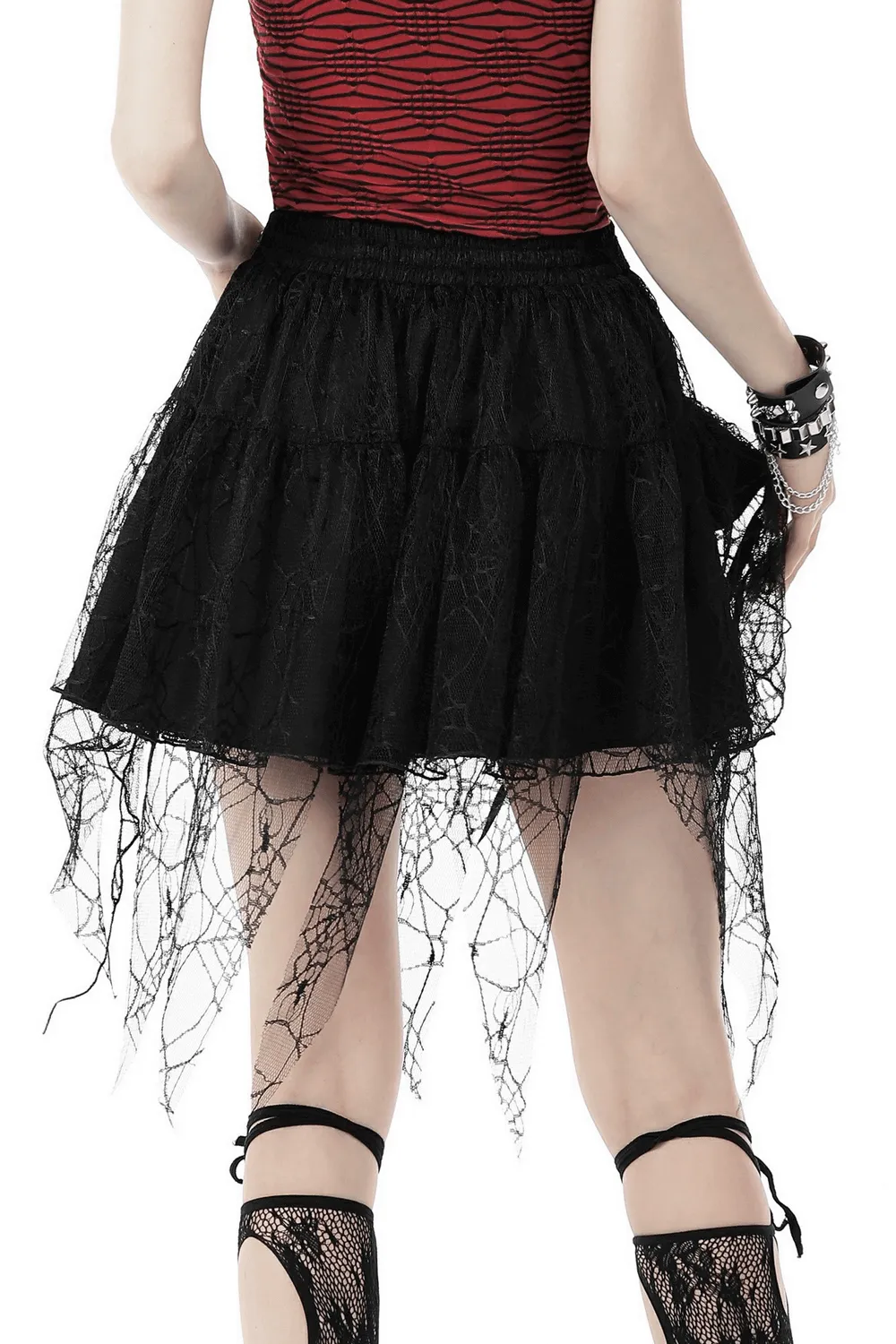 Spiderweb Lace Mini Skirt with Punk-inspired Belt Detail