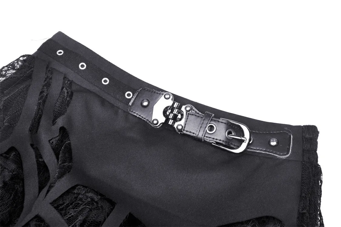 Spiderweb Lace Mini Skirt with Punk-inspired Belt Detail