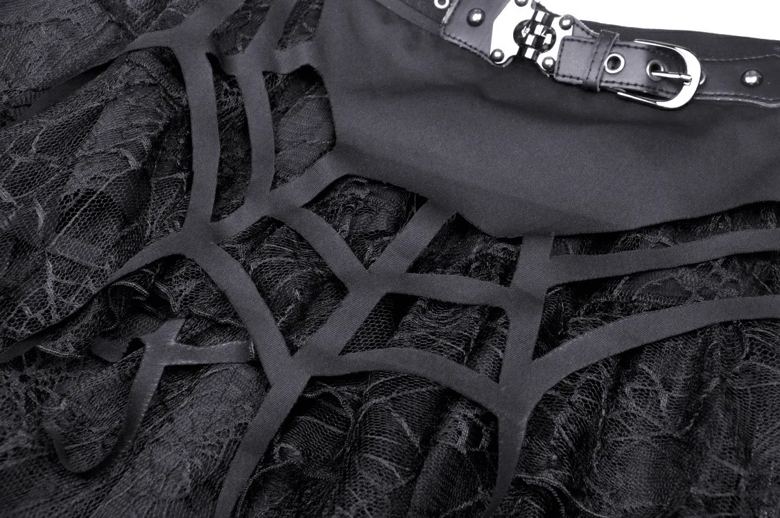 Spiderweb Lace Mini Skirt with Punk-inspired Belt Detail
