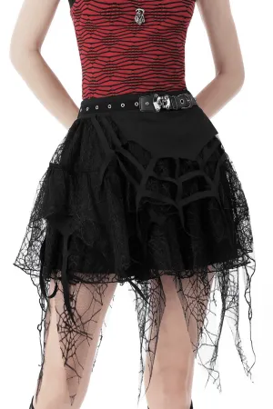 Spiderweb Lace Mini Skirt with Punk-inspired Belt Detail