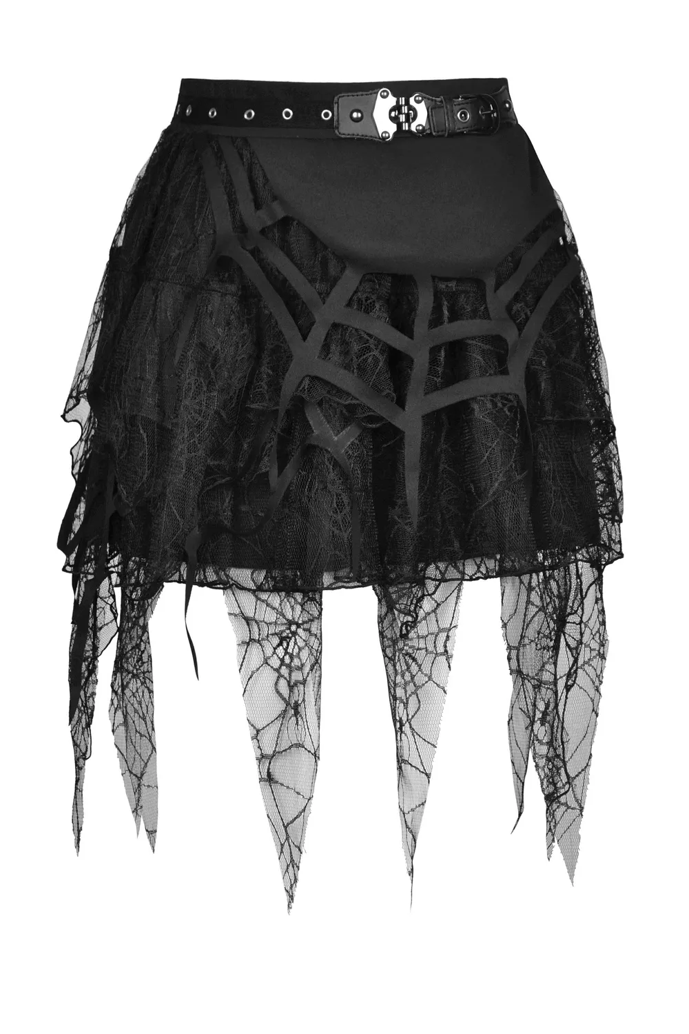 Spiderweb Lace Mini Skirt with Punk-inspired Belt Detail