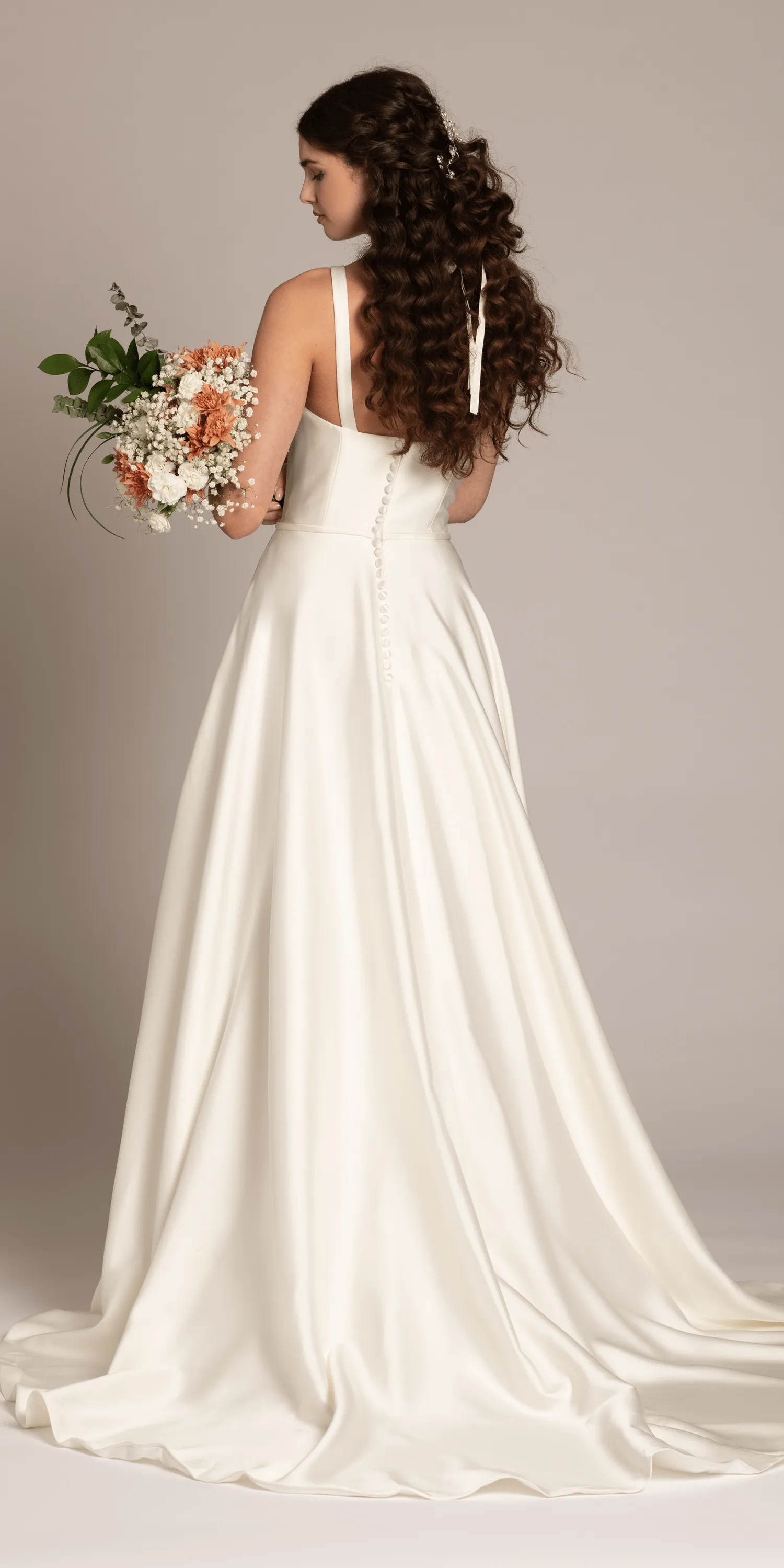 Square Neck Satin Ballgown with Pockets