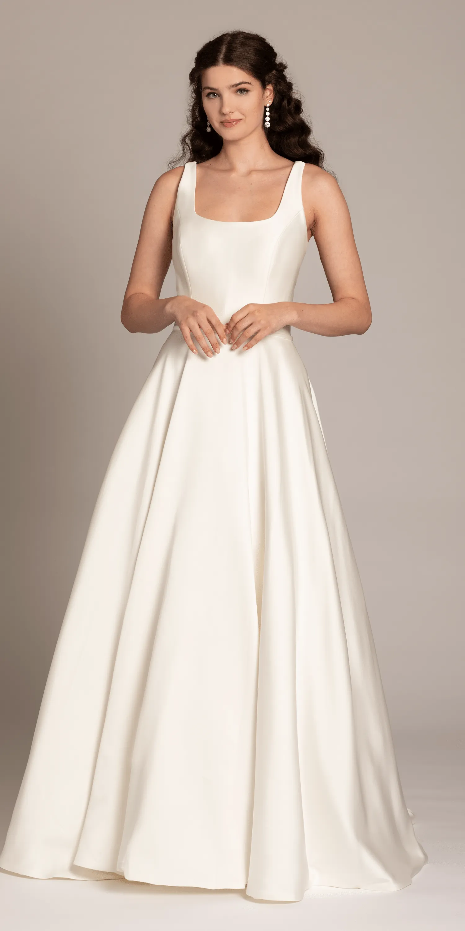Square Neck Satin Ballgown with Pockets