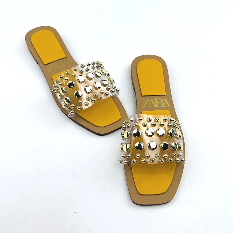 Studed Clear Strap Transparent Flat Sandal #10406 #22