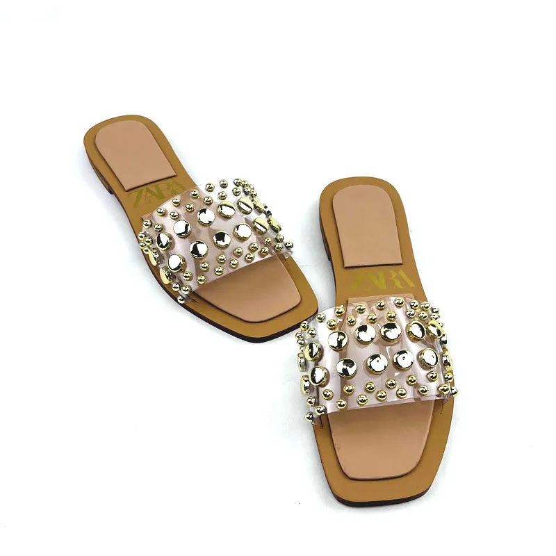 Studed Clear Strap Transparent Flat Sandal #10406 #22