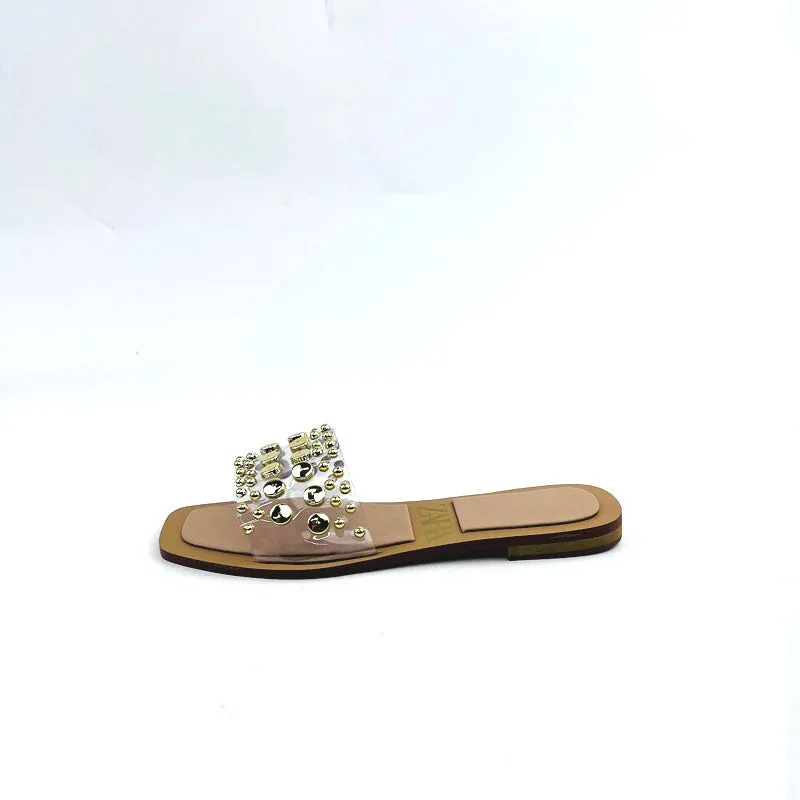 Studed Clear Strap Transparent Flat Sandal #10406 #22