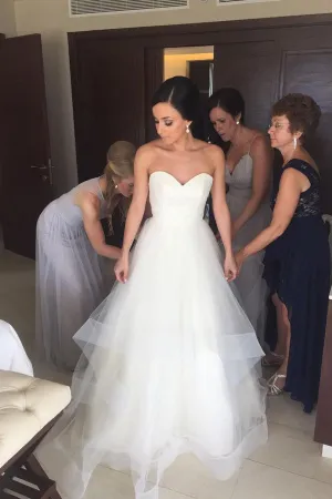 Sweetheart Strapless Wedding Dresses,Ruffles Open Back Cheap Wedding Gown,SW83