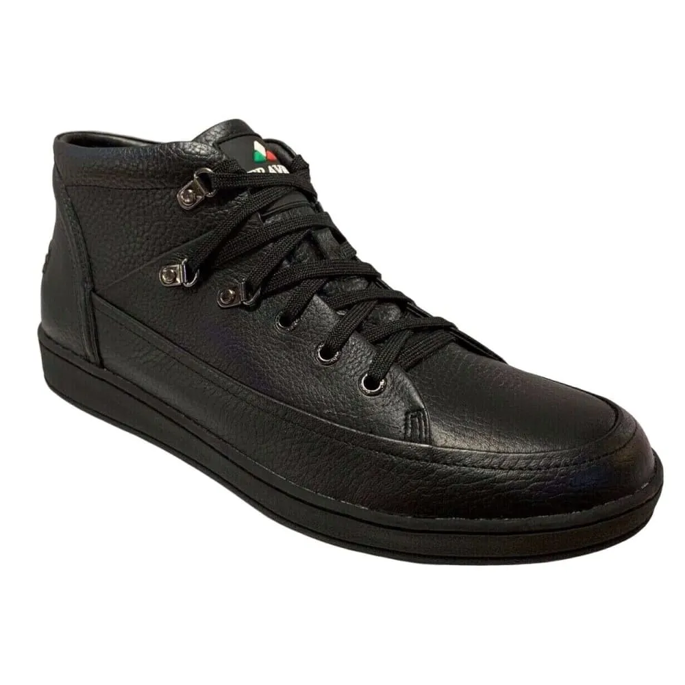 Travel Fox Cancun Men's Black Nappa Leather Mid Top Sneakers 916103 101