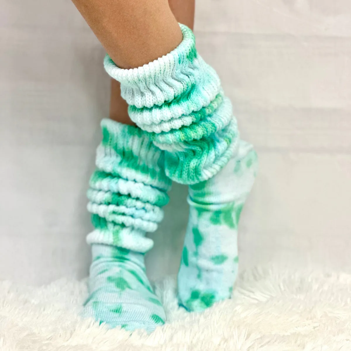 ULTIMATE cotton slouch socks women - Tie dye green