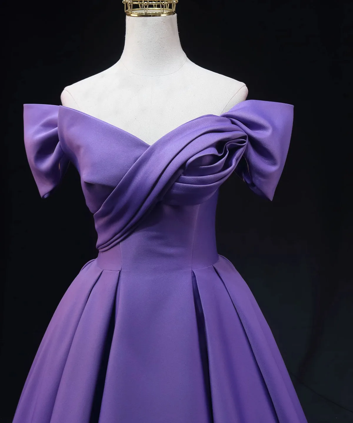 Uniwim Purple Satin A-line Off Shoulder Long Party Dress, Purple Evening Dress Prom Dress