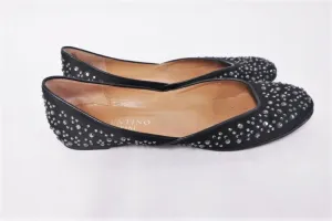 Valentino Garavani Swarovski Crystal Studded Flats Black Satin Size 40.5