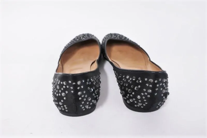 Valentino Garavani Swarovski Crystal Studded Flats Black Satin Size 40.5
