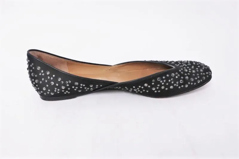Valentino Garavani Swarovski Crystal Studded Flats Black Satin Size 40.5