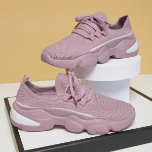 Women's Shoes Round Toe Lace-Up Colorblock Thick Sole Fashion Casual Sneakers
